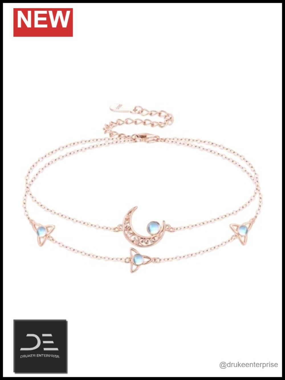 Moon Layered Bracelet 925 Sterling Silver Celtic Moon Moonstone Anklet Irish